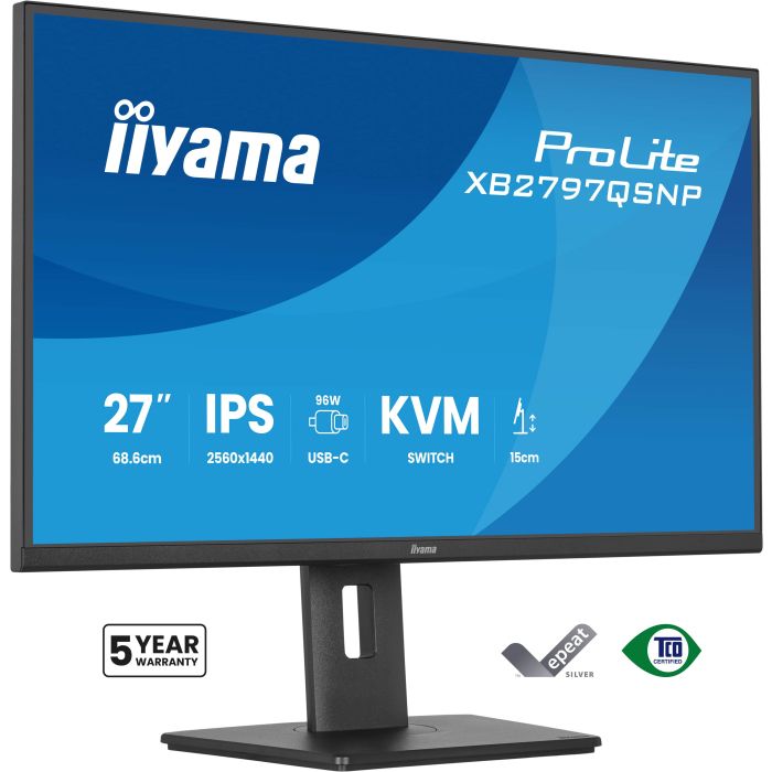 iiyama Monitor ProLite XB2797QSNP-B1 27" IPS-panel, 2560x1440 75Hz1ms, 350cd/m², EyeComfort, USB-C Dock, USB-C, KVM, HDMI, DP