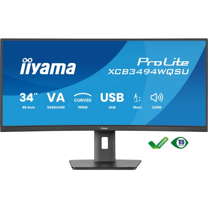 iiyama Monitor ProLite XCB3494WQSU-B1 34" UW Curved VA-panel, 3440x1440 120Hz0.4ms, 350cd/m², 2xHDMI, DP, Adaptive Sync