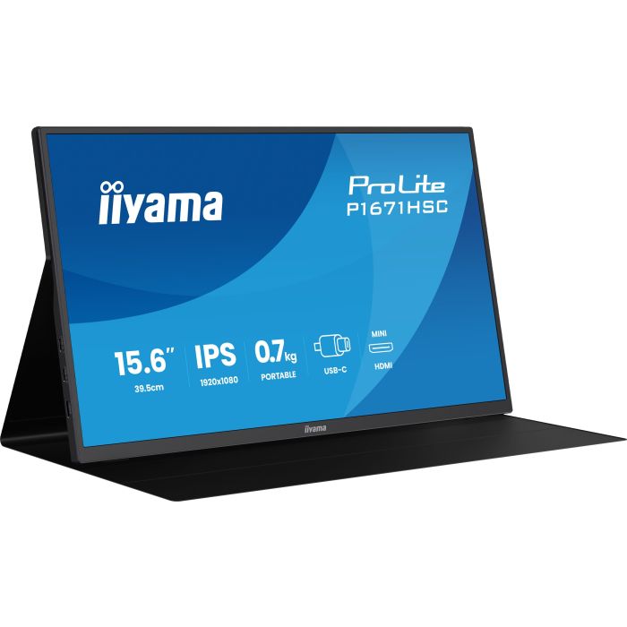 iiyama Portable monitor P1671HSC-B1 15,6", 1920x1080, 250cd/m², 2x USB-C, mHDMI, Speakers, leather cover / stand