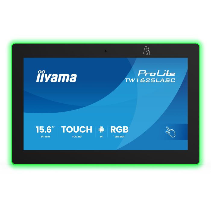 iiyama ProLite Touch Screen TW1625LASC-B3PNR 15,6" IPS, 1920x1080, 390cd/m², 24/7, Mic, Camera 5MP, NFC, RFID, POE, iiSignage2, VESA 75x75