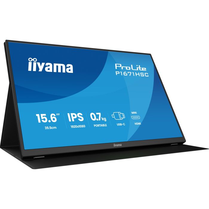 iiyama Portable monitor P1671HSC-B1 15,6", 1920x1080, 250cd/m², 2x USB-C, mHDMI, Speakers, leather cover / stand