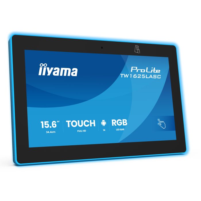 iiyama ProLite Touch Screen TW1625LASC-B3PNR 15,6" IPS, 1920x1080, 390cd/m², 24/7, Mic, Camera 5MP, NFC, RFID, POE, iiSignage2, VESA 75x75