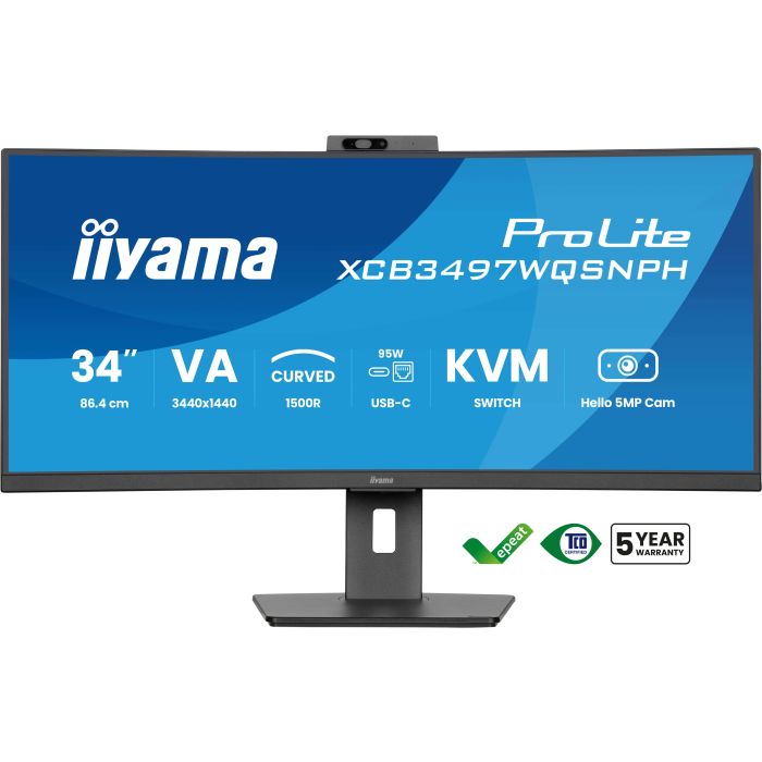iiyama Monitor ProLite XCB3497WQSNPH-B1 34" UW Curved VA-panel, 3440x1440 120Hz0,4ms, 350cd/m², USB-C Dock, 2xHDMI, DP, Adaptive Sync