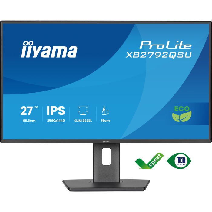 iiyama Monitor ProLite XB2792QSU-B1 27" IPS 4-side slim, 2560x1440 120Hz3ms, 350cd/m², Green Choice, 15cmHeightAdj.Stand, HDMI, DP
