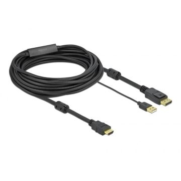 DELOCK KABEL HDMI -> DISPLAYPORT M/M 4K 7M ZASILANY USB CZARNY 85967