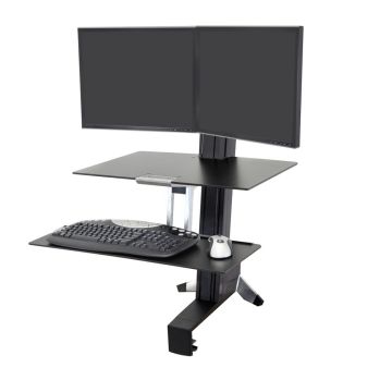 Ergotron WorkFit-S Dual Workstation - nadstawka na biurko do pracy na stojąco z uchwytem na dwa monitory i blatem (czarna)
