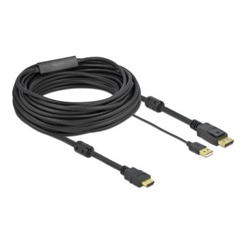 DELOCK KABEL HDMI -> DISPLAYPORT M/M 4K 10M ZASILANY USB CZARNY 85968