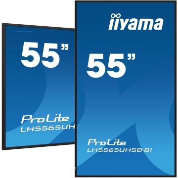 iiyama ProLite LH5565UHSB-B1 55" UHD IPS panel, 3840x2160, 800cd/m², 24/7, iiSignage², 2x HDMI, DP, Land/Port, VESA Mount 400x400