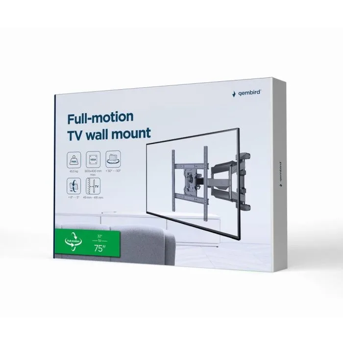 GEMBIRD UCHWYT ŚCIENNY REGULOWANY LCD 32"-75" VESA MAX 600 X 400MM, DO 45KG