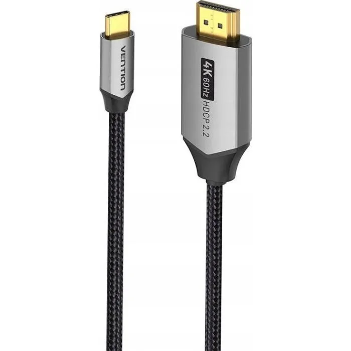 Kabel USB-C do HDMI Vention 4K@60Hz w oplocie 2m szary