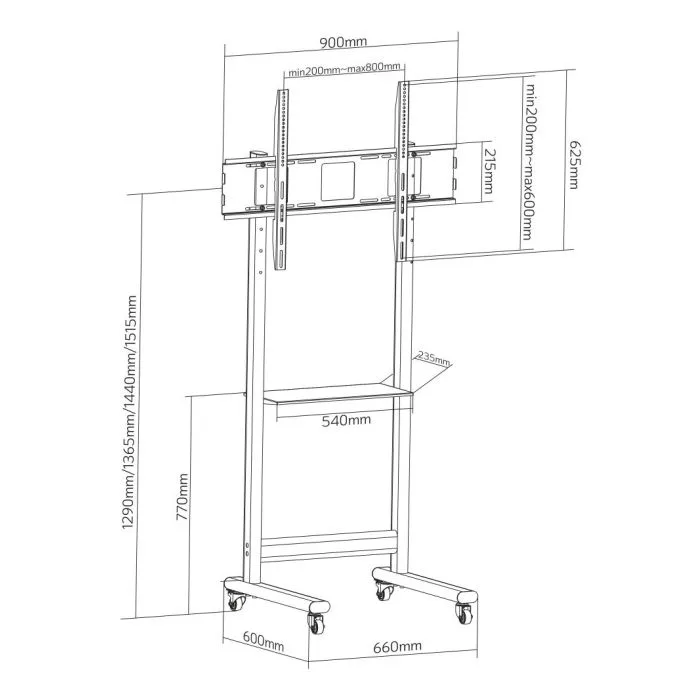 TECHLY STOJAK MOBILNY TV 50-90” DO 70KG REGULOWANY PÓŁKA AV