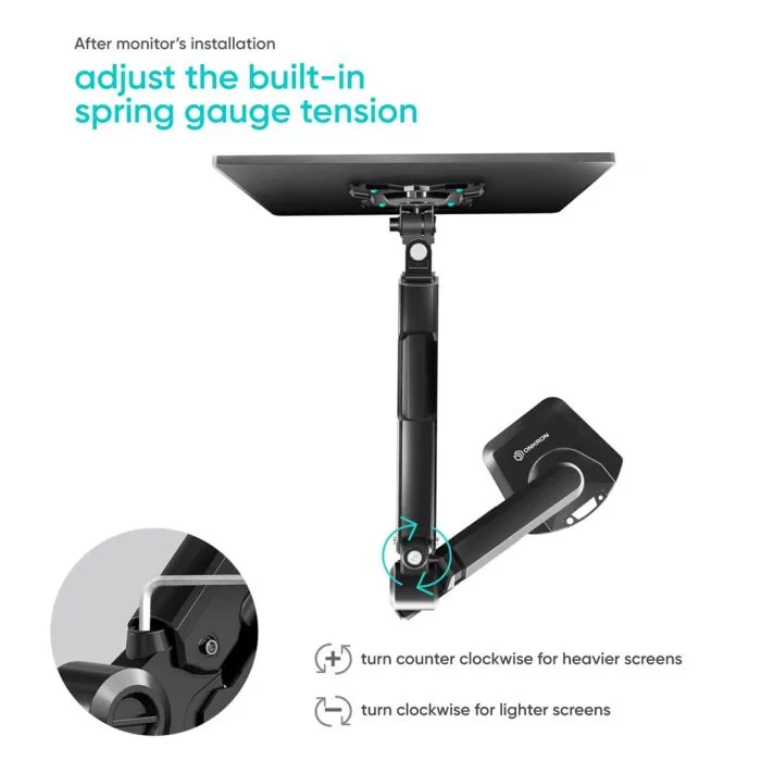 ONKRON G90-B Uchwyt biurkowy obrotowo-nachylny do monitora 13"-34" maks 10 kg, z obracaniem, czarny
