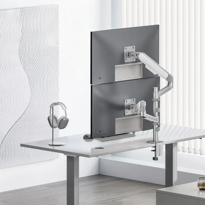 ERGO OFFICE UCHWYT NA 2 MONITORY, SPRĘŻYNA GAZOWA, 17"-32", 1-10KG, BIAŁY MAT ER-692 W