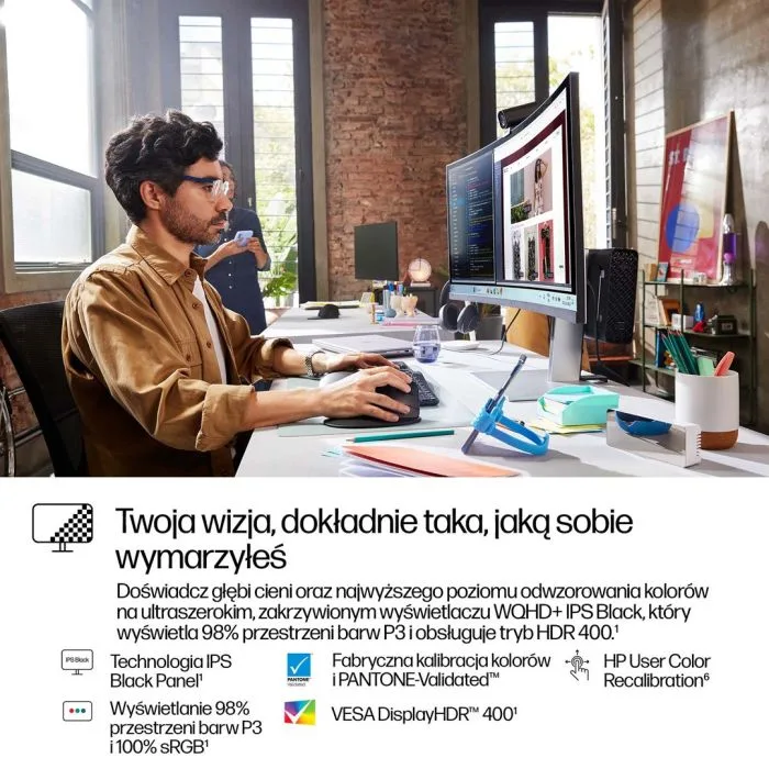 Monitor HP LED 37,5” S7 Pro 738pu (8K167AA) Curved IPS WQHD+ HDR400 RJ-45 ThunderBolt 4