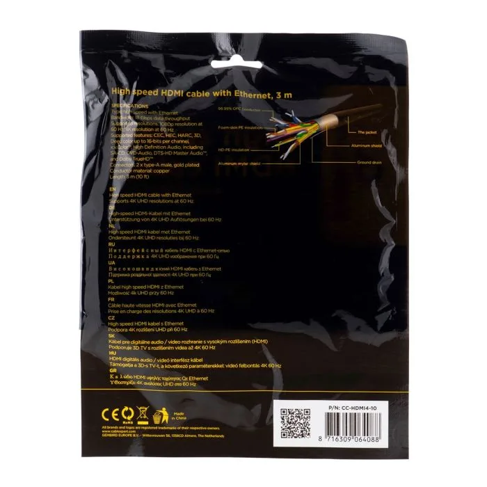 Kabel GEMBIRD CC-HDMI4-10 (HDMI M - HDMI M; 3m; kolor czarny)