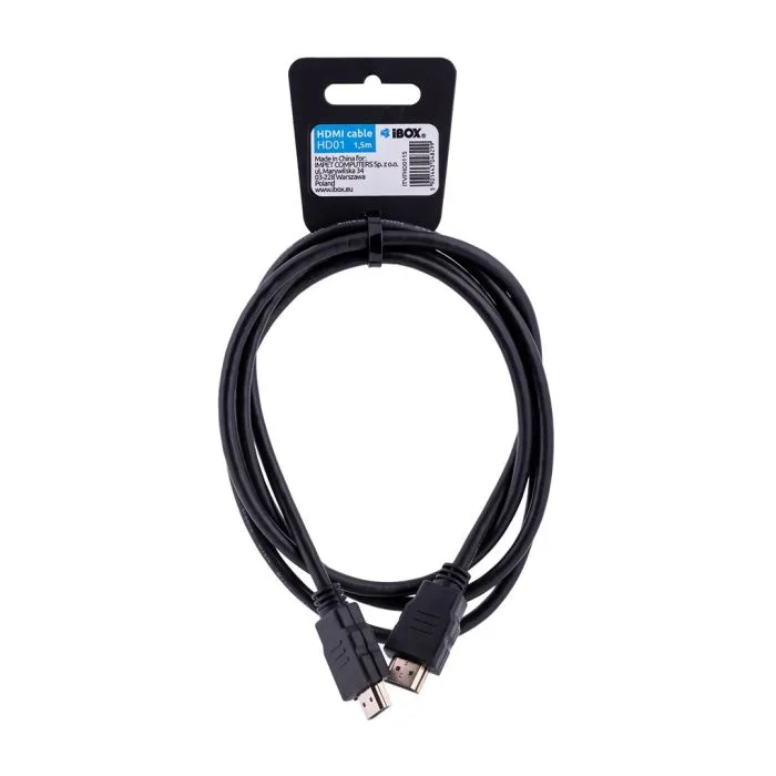 Kabel IBOX FULLHD HD01 1,5M 1.4V 13C+1 ITVFHD0115 (HDMI M - HDMI M; 1,5m; kolor czarny)