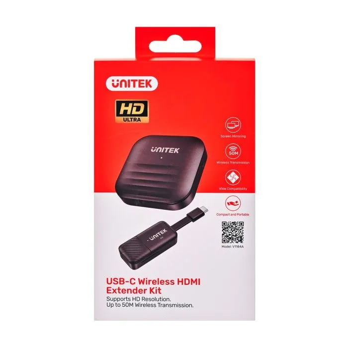 UNITEK BEZPRZEWODOWY NADAJNIK HDMI DO 50M, USB-C, CZARNY
