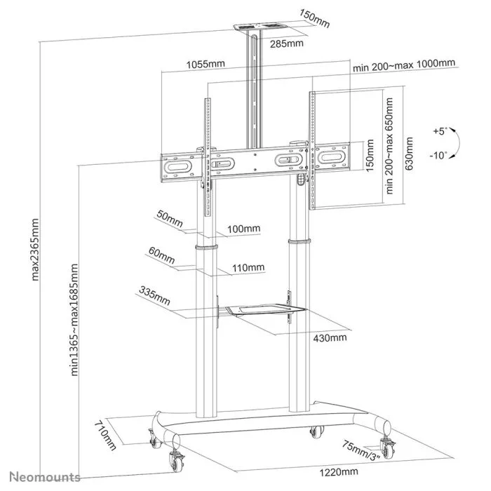 NewStar Mobile Flat Screen Floor Stand (height: 128-160 cm)