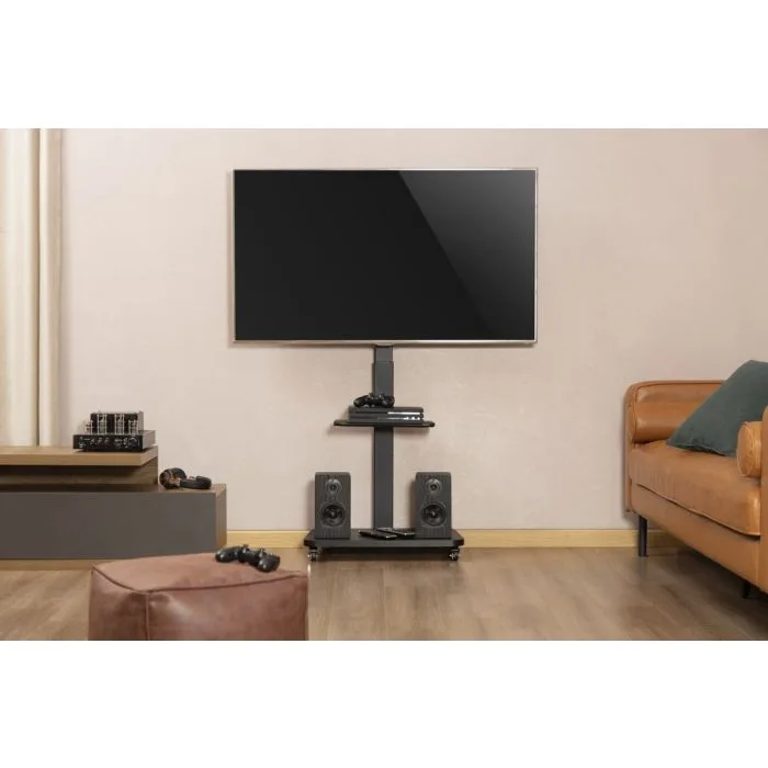 GEMBIRD STOJAK PODŁOGOWY NA TELEWIZOR, MOBILNY NA KÓŁKACH (OBROTOWY/UCHYLNY), 32" - 75", CZARNY
