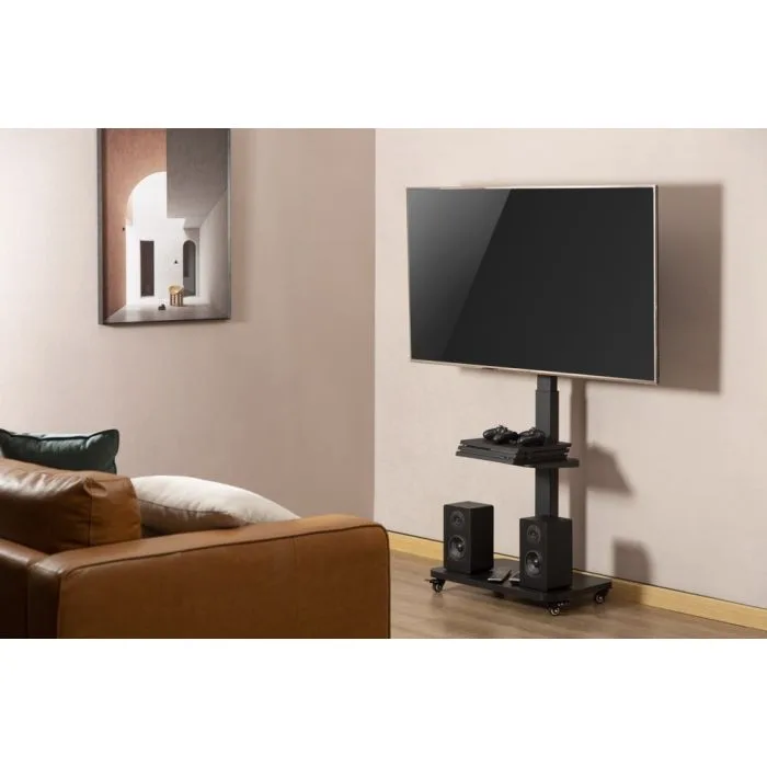 GEMBIRD STOJAK PODŁOGOWY NA TELEWIZOR, MOBILNY NA KÓŁKACH (OBROTOWY/UCHYLNY), 32" - 75", CZARNY