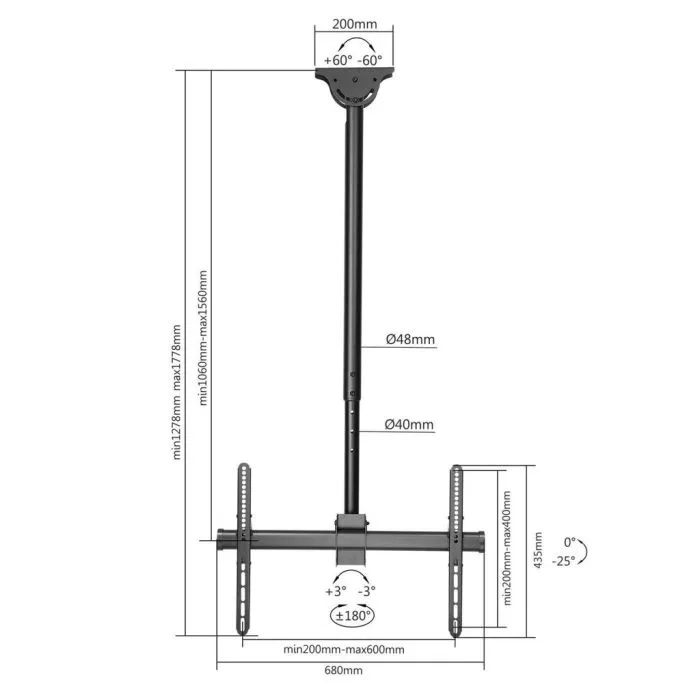 MANHATTAN UCHWYT SUFITOWY DO TV 37-70" LED/LCD 50KG REGULOWANY