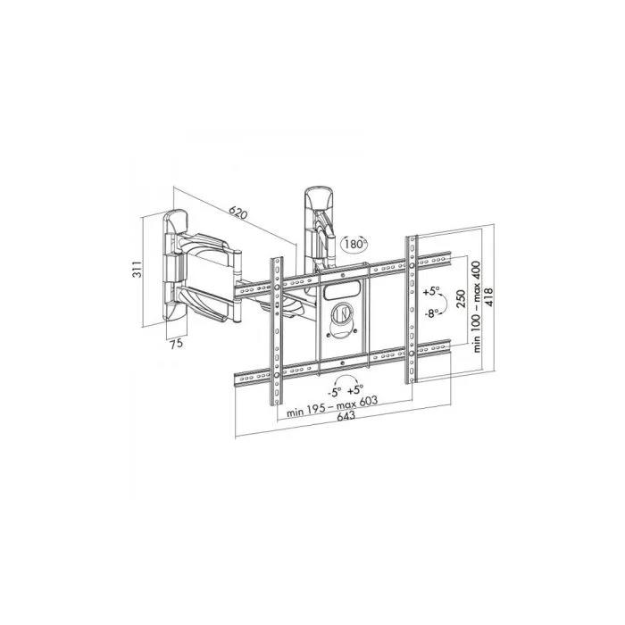 Uchwyt do TV LED/LCD 32-70" 45KG AR-85 reg. pion/poziom NAROŻNY 622mm