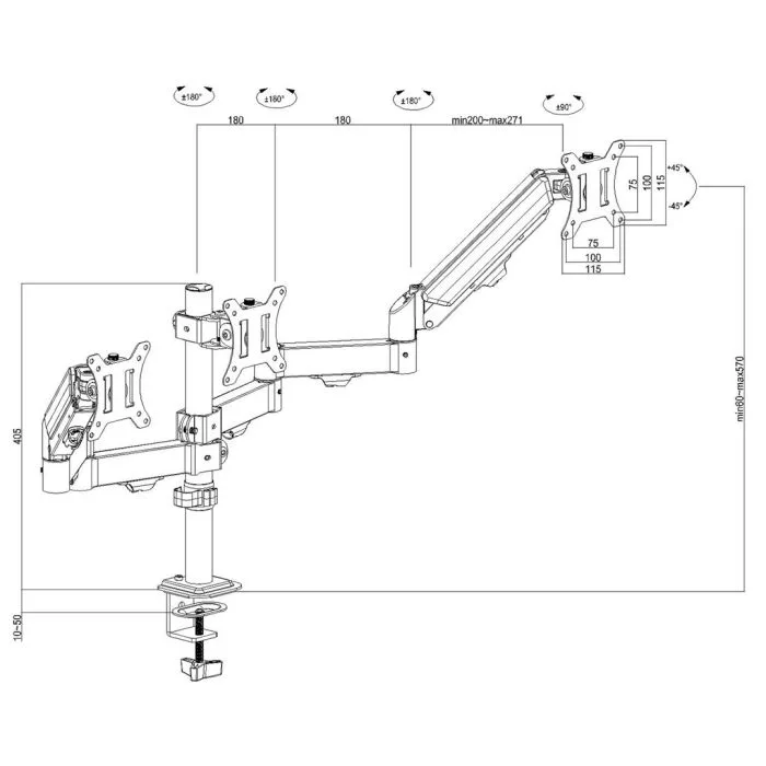 MACLEAN UCHWYT NA 3 MONITORY, SPRĘŻYNA GAZOWA, 17"-27", 2-8KG, CZARNY MC-137