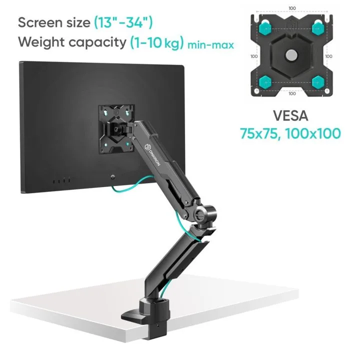 ONKRON G90-B Uchwyt biurkowy obrotowo-nachylny do monitora 13"-34" maks 10 kg, z obracaniem, czarny