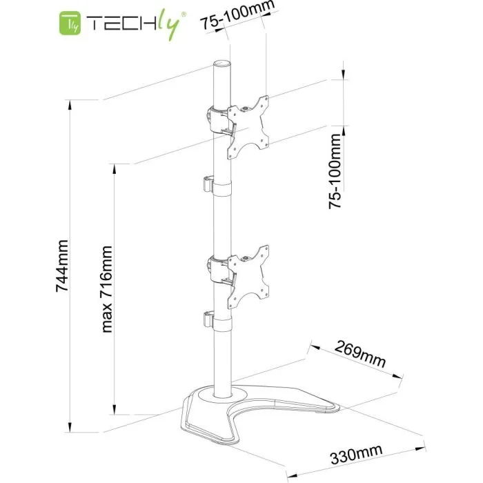 TECHLY PODSTAWA POD 2 MONITORY 13-27" LCD 10KG BIURKOWA PIONOWA