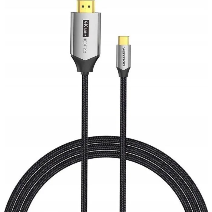 Kabel USB-C do HDMI Vention 4K@60Hz w oplocie 2m szary