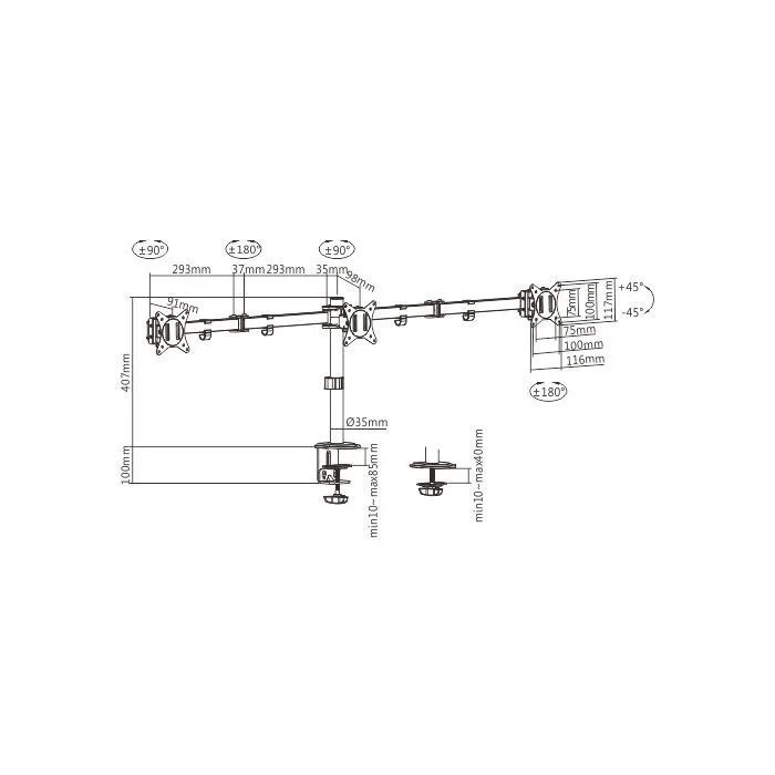 GEMBIRD BIURKOWE REGULOWANE RAMIĘ/UCHWYT NA 3 MONITORY 17-27, 100X100MM, DO 7KG