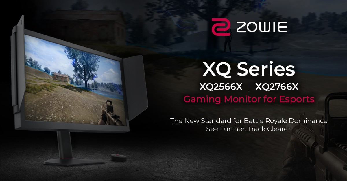 Monitor ZOWIE z osłoną i oryginalnym banerem serii XQ2566X oraz XQ2766X