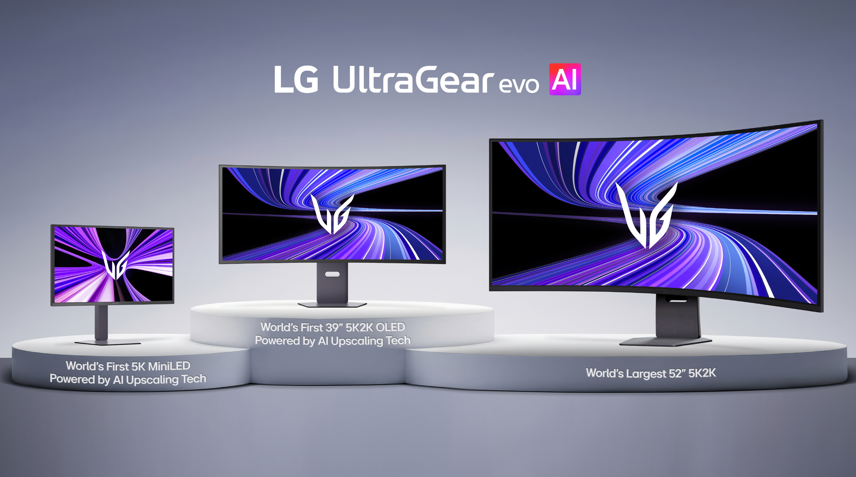 LG UltraGear evo monitors in a gaming workspace