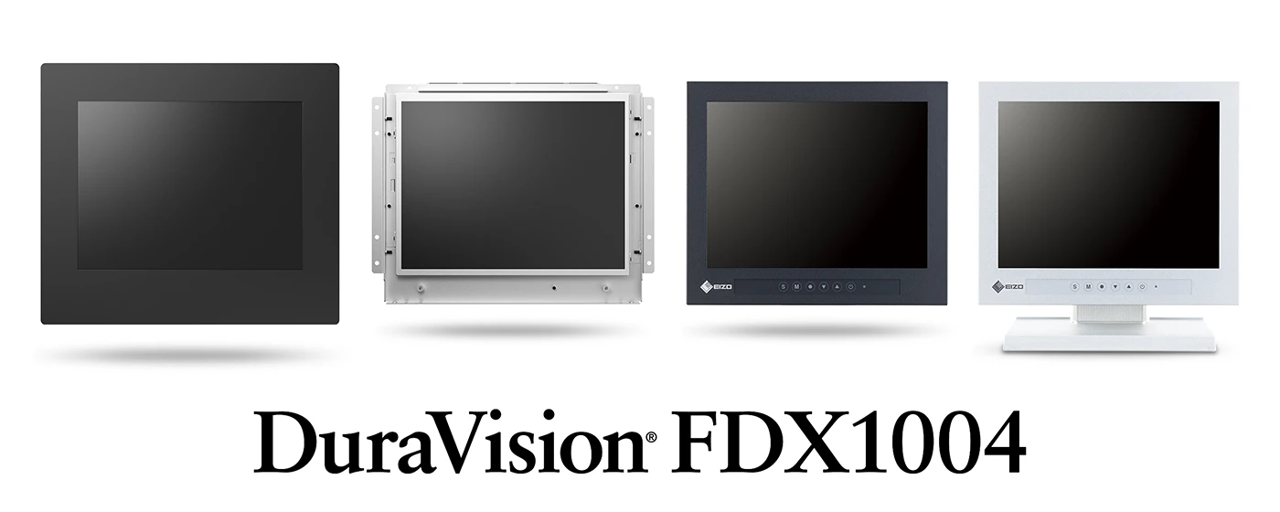 Four installation variants of the EIZO DuraVision FDX1004 shown in its original press graphic.