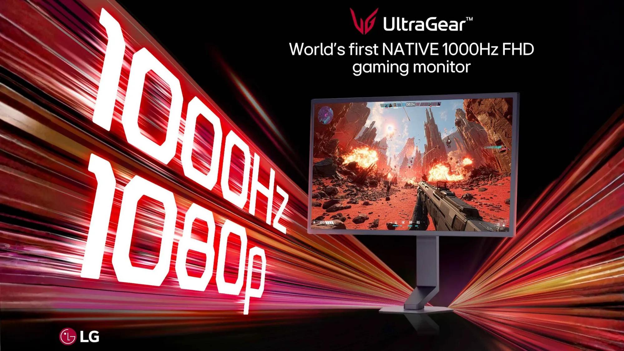 LG launch graphic for the UltraGear 25G590B, retaining the manufacturer’s 1000 Hz and 1080p labels.