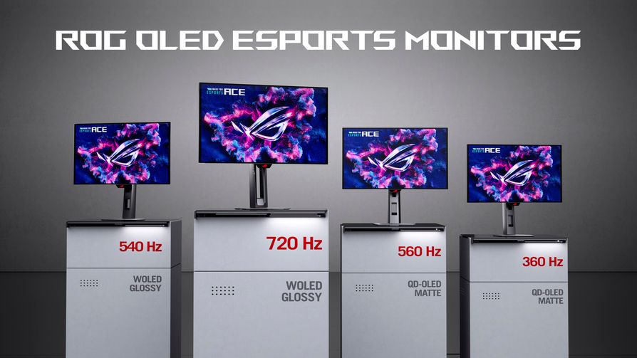 Original ASUS lineup graphic showing Ace OLED esports monitors with 540, 720, 560 and 360 Hz labels