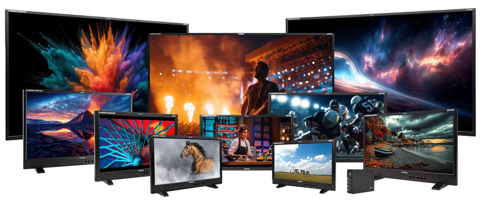 The Flanders Scientific monitor range pictured in the original acquisition announcement.