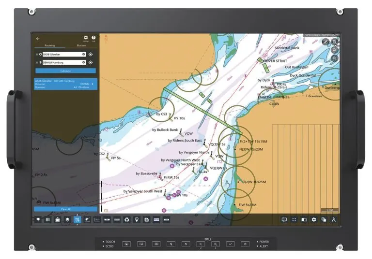 Wzmocniony EIZO Talon RGD2403W z mapą nawigacyjną i uchwytami po bokach
